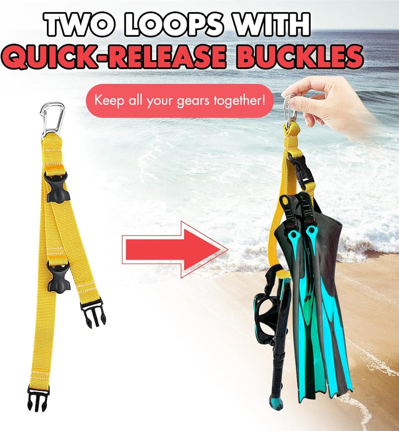 Owekfifv Scuba Fin & Mask Holder, Diving BC Fins Keeper and Mask Clip with Two Quick-release Loop Lanyard Webbing Strap - Image 3